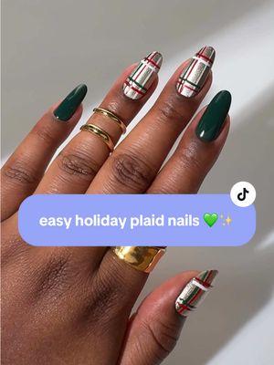 easy holiday plaid nails 💚✨ products used: starfall, magnetic magic wand, for the thrill, ace, & paper snow.  #holidaynails #winternails #easynails #nailtutorials #nailartinspo #plaidnails #athomenails #magneticnails 