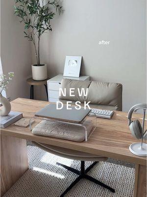 NEW DESK!!✨🤍🎧 so much better!! #office #homeoffice #desk #desksetup #desktour #deskorganization #organizedhome #Home #organization #aesthetic #stationery #deskdecor 