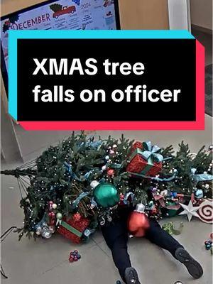 A police officer at an Aledo ISD elementary school had an unfortunate run-in with a Christmas tree… and it was all caught on camera #christmas #christmastree #aledo 