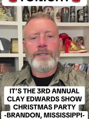 Come join us tonight for the 3rd annual Clay Edwards Show Christmas party at Burgers Blues Barbecue - Brandon. Please bring your old winter clothes to donate to Shower Power MS too and I’ll give you a free beer courtesy of Southern Beverage #mississippi #brandonms #clayedwardsshow #jxnms #fafo #savejxn #christmas 