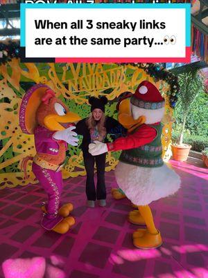 Whoops 👀. Just call us the four caballeros. 💃 - - When all three sneaky links are at the holiday party…  - #DisneyParks #VivaNavidad #californiaadventure #threecaballeros #3caballeros #feliznavidad #samanthasouza #disneyadult #disneyadulting #disneyhumor #holidayparty #sneakylink #holidaypartyfail 