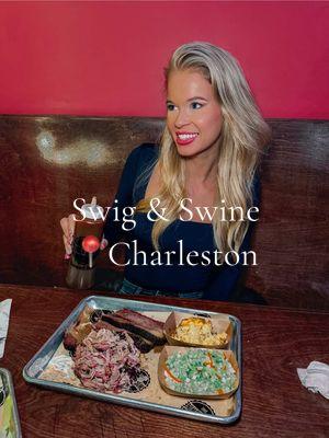 Swig and Swine has several location in the charleston area including Mt Pleasant. Here is all the items we ordered and what were our favorites:  🔴Sweet Tea Mojito Frefly Sweet Tea Vodka, Muddled Mint, Lemon, Simple Syrup, Soda.  🔴 Pork Puppies (chopped pork,smoked jalapeños) 🔴 Smoked Chicken wings (cilantro lime sauce) 🔴 Pulled Pork AND BBQ brisket platter with Mac & Cheese and Vinegar slaw 🔴 Brisket Grilled Cheese (pimento cheese, whole grain mustard, pickles) with Baked potato salad 🔴 Additional sides: Corn pudding and pickled vegetables  ❤️ My FAVORITES: pork puppies were incredible! Still has that classic sweet taste and the perfect amount of pork inside. I’m not a big wing person but the cilantro lime sauce was AMAZING. If your a big lover of sour cream, the potato salad will definitely be a favorite (that is definitely me). I’m happy our server recommended the brisket because he was 100% right with that it just easily falls apart and no knife is needed! I will mention the corn pudding is definitely worth a try if your into something that is not as common in alot of restaurants. Its the perfect ratio and not too sweet!  #bbq #charleston #charlestonfoodie #charlestonrestaurant #bbqfood #brisket #pulledpork #foodreview #Foodie #Vlog #foodvlog #comealongwithme #coastalblonde 