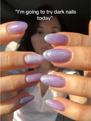 “Im going to try dark nails today” she said againnnn 💅💅 #nails #nailinspo #nailtok #glitternails #sparklynails #cateyenails #lavendernails #purplenails #nailinspo #nailtransition #nailtrends 