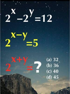 Can you find the value of 2^(x+y)? #mentalmath #mathteacher #mathchallenge #algebra #teachingmath #mathtrick 