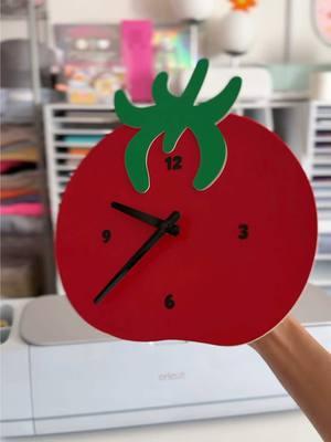 I think I love this Tomato clock more than the Strawberry one I made over the Summer!!  #cricutmade #cricutprojects #diyclock #basswood #woodcrafts #diycrafts #cricuttutorials 