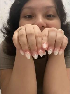 This is actually my first time having acrylic nails, because I bite my nails of anxiety and stress. I wanna stop biting them. Got this inspo in Pinterest. #fyp #fypシ #foryou #puthisontheforyoupage #acrylics #whitechristmasnails #takemypicture #trend 