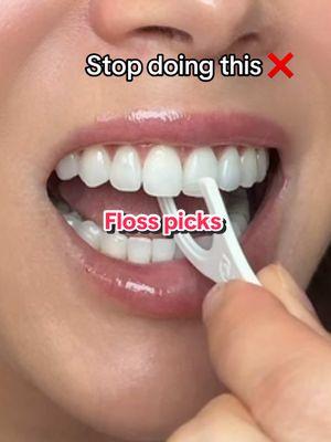 How to floss with floss picks!  It’s not as easy to create the C curve around the root of the tooth with floss picks. Thus  is why I don’t love them but if you can get the floss to adapt i’ll take it!  #flossing #flosspicks #dentist #rdh #oralhealth 