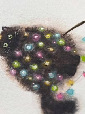 Day 23 of my watercolor advent calendar! 🐈‍⬛🎄 #creatorsearchinsights #watercolor #watercolorpainting #painting #minipainting #tinypainting #smallpainting #adventcalendar #diyadventcalendar #holidaycountdown #christmascountdown #tistheseason #cat #christmaspets #christmaslights #christmastree 