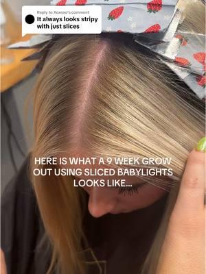 Replying to @Xoxoxo baby fine and no lines 🤫😘 #babylights #slicedhighlights #hairtok #hairstylist #salontok #foilplacement @house of foils  🍓 