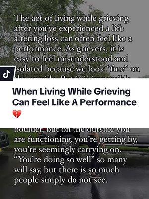 For a while after the medical event that caused my husband’s death, life became performative. I felt so often that I was either “putting it on,” or numb from the trauma that I was floating through life, simply going about the motions like muscle memory without truly experiencing and feeling embodied in moving throughout the world with purpose. I would carry on a polite conversation, put on a pretty smile, and nod my head to the many platitudes I would hear. All the while, I was screaming and jumping out of my skin on the inside. Social norms and expectations impose restrictions on “the right way” to act in public even in agonizing grief. But many times, we become afraid of letting ourselves truly unravel, even when we can. We stifle and push all of the emotions and energy down that are intended to be liberated from our bodies, so it doesn’t consume us. We make our pain more consumable for the masses and ourselves because we are afraid of what will come out of us if we let ourselves truly go into the darkness. We think that if we let ourselves dip into that ocean of sadness we will drown in it. That we won’t come out of it. So it is understandable that so many grievers struggle with the dichotomy of their internal grief world and what is portrayed to the world. We may look "OK," or like we are "doing so well," on the outside because honestly, that is what society expects of us when inside we are struggling or crumbling. If you're seeking a soft place to land in your grief, see below for the ways to work with me. . . . 💌DM "Support" for 1:1 grief support 💌DM "Carried" to preorder my 2nd book 💌DM "Running " for my book 💌DM "Email" to sign up for my list . . . . #grievingprocess #griefcoach #griefjourney #youngwidow #youngwidows #widowedandyoung #widow #widows #widowhood #widowlife #widowed #widowedmom #anaphylaxis #anaphylacticshock #anoxia #anoxicbraininjury #anoxic #death #griefandloss #deathanddying  . . . Grief coach for widows. Helping widows lost in grief find joy and purpose after loss.