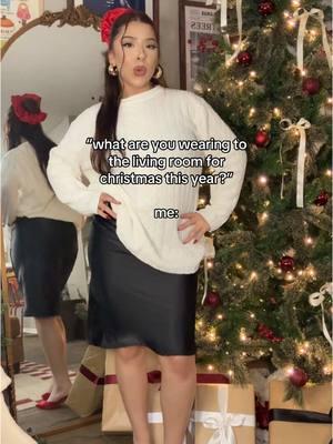 i dont do too much 🙂‍↕️ #ootdinspo #christmasoutfit #whitesweateroutfit #blackskirtoutfits #winteroutfitideas 