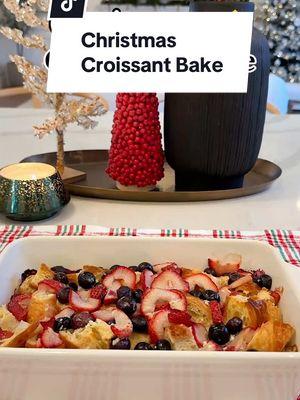 Christmas Berry Croissant Bake Recipe:⁣ 4 Large Croissants⁣ 2 Cups mixed berries⁣ 8 oz Cream Cheese softened⁣ 3/4 Cup Whole Milk⁣ 1/2 Sugar⁣ 2 Eggs⁣ 2 tsp Vanilla Extract ⁣ 1 tbsp Lemon zest⁣ Powdered sugar for topping⁣ ⁣ Cut croissants into bite sized pieces and add to a lightly greased baking dish. Top with mixed berries. Combine remaining ingredients into mixer and mix until smooth. Pour over the croissants and berries. Refrigerate for 30 minutes or up to overnight. Bake at 350 for 30 minutes. Cool then top with powdered sugar. ⁣ #christmasmorning #christmasbreakfast #holidaybreakfast #breakfastideas #brunchrecipes 