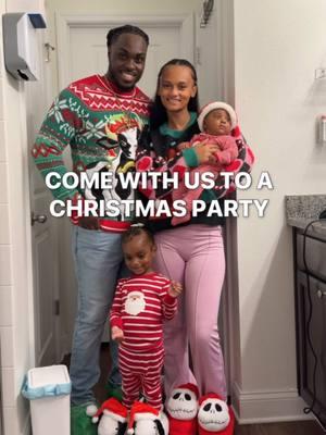 What yall think of our outfits fr aren’t they cute?!  #christmasparty #comewithus #getreadywithme #christmasgifts #uglychristmasweaters #matchingfamilypajamas #Lifestyle #familycontent #sahm #momanddad #friendschristmasparty #thatfamily 