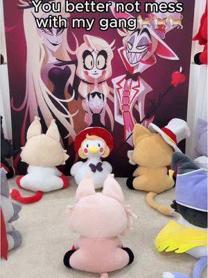 You better not mess with my gang… #hazbinhotel #helluvaboss #huskhazbinhotel #lucifermorningstar #alastor #voxhazbinhotel #charliemorningstar #hazbinhoteledit #hazbin #plushies #plushtoys #fyp 