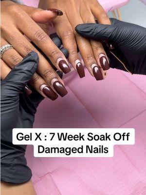 Always be honest with your clients , we had to give her nails a break! I always recommend my clients come around the 4 week mark. Her nails have lasted her 6+ weeks plenty of times … but this time they just took her out! Also, her nails were lond almond … she cut them before she came hahaa! #gelxnails #gelxnailtech #gelx 