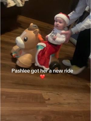 My babygirl got her a horse for christmas🥰❤️😄 #fyp #babygirl #babytok #momtok #5monthsold #christmas #christmasgift #socute #mylittlegirl #horseride #toy #Pashlee #christmasdress #christmasootd 