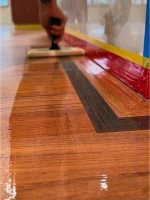 Brazilian cherry and wenge flooring getting it’s final coat of @lobawakolnorthamerica Duo 2k 💃🏻 #hardwoodfloors #braziliancherry #jatoba #remodel #flooring #lobaontop #hardwoodflooring #tradeswoman 