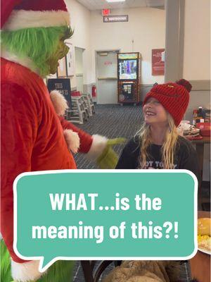 WHAT…is the meaning of this?!? 😂😂 The Grinch definitely did not approve of her choice of attire! @Jonathan Luis Davis  #grinch #grinchmas #laughter #performer #christmas #funny #goldencorral #holiday #meetandgreet 