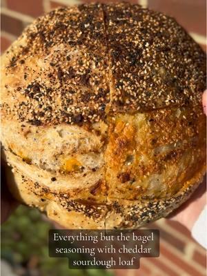 Everything but the bagel seasoning with cheddar sourdough loaf #sourdoughscoring #sourdough #sourdoughstarter #sourdougbread #fyp 