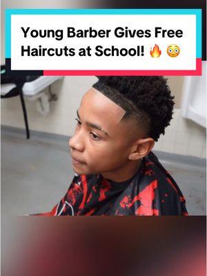 Young Barber Gives Free Haircuts at School! 🔥 #fyp #fypシ #barberlife #barber #viralvideos #viral #barbertok #barbershopconnect #haircut #mariblends 