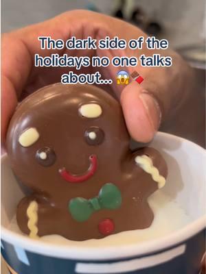 When your gingerbread man hot chocolate bomb knows what's coming... and he’s NOT ready! 😬🥵☕️ This holiday treat is trying to escape the heat!  #HotChocolateBomb #HolidayDrama #GingerbreadMan #ChristmasFun