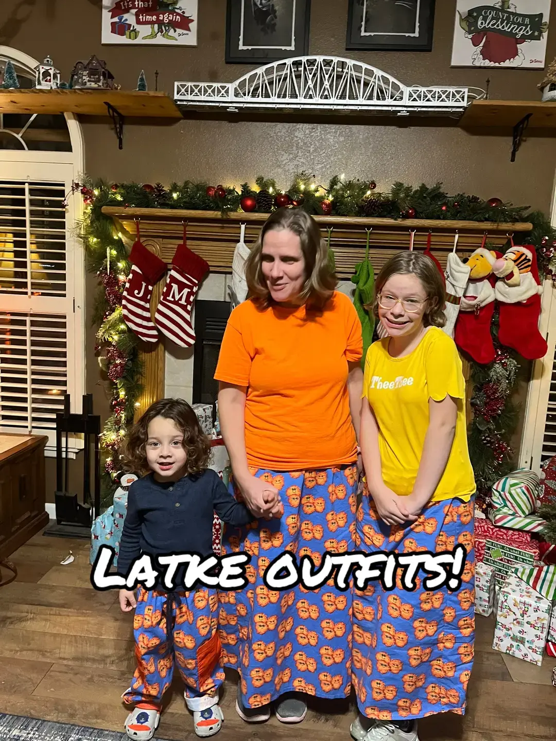 Our friend’s annual Christmas party, so we had matching latke outfits. And finally finished one of baby girl’s outfits #sewing #sewingtiktok #sewingprojects #deafsewist #bestlife #jewishholidays #fyp #foryoupage #fyf 