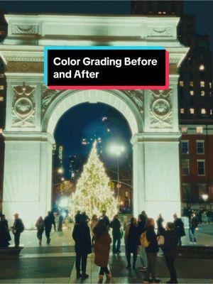 Merry Christmas Eve! This is some Apple Log footage and color grading I did of the Washington Square Park arch and Christmas Tree in NYC that I wanted to share a quick before and after of. Happy Holidays! #nyphotographer #fulltimefreelancer #applelog #colorgrading #beforeandafter #davinciresolve #videoediting #washingtonsquarepark #christmas #christmaslights #iphone15pro #newyorkcity 