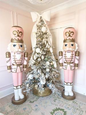 The pink nutcrackers at the end are the cherry on top. All my pink Christmas dreams come true!! 💕 #christmas #christmastree #pinkchristmas #pinkchristmastree #grandmillenial #maximalist #bow #bowtreetopper #targetfinds #kingofchristmas #interiordesign #southernhome #nutcrackerseason #ltkhome #wallmoulding #middletonpink #glamchristmas