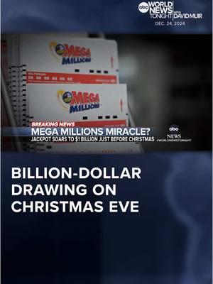 The #MegaMillions jackpot has soared to more than $1 billion for only the seventh time in the game’s history. #MelissaAdan has the latest on the Christmas Eve drawing. #WorldNewsTonight #WNT #DavidMuir #News #ABCNEWS