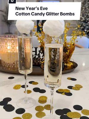 New Year’s Eve cotton candy glitter bombs for champagne! 🥂  #newyearseve #newyearseve2024 #newyears2025 #newyearsevecocktails #nyecocktails #champagnecocktail 