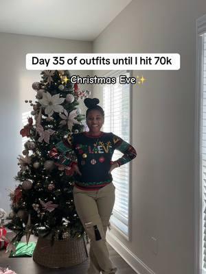 Only 2000 away from my goal! Can I make it before 2025?? Merry Christmas everyone!🎄🥹 Also, I have had both this sweater and pants for a few years and cannot remember where either is from. Jeans are probably Burlington and sweater Walmart but not sure. My shoes are Ugg minis🫶🏽  #momstyle #sahmlife #blacksahm #roadto70k #everydayoutfit #ootdinspo #momootd #momoutfit #sahmootd #momsover30