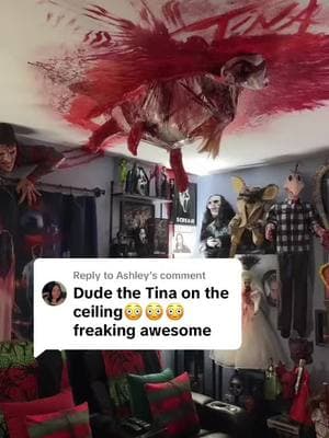 Replying to @Ashley  this older cideo explains the Tina on the ceiling. #horror #horrorroom #pennywise #halloween #ghostface #scream6 #chucky #trickortreatstudios #neca #angeloispetty #anoes #freddykrueger 