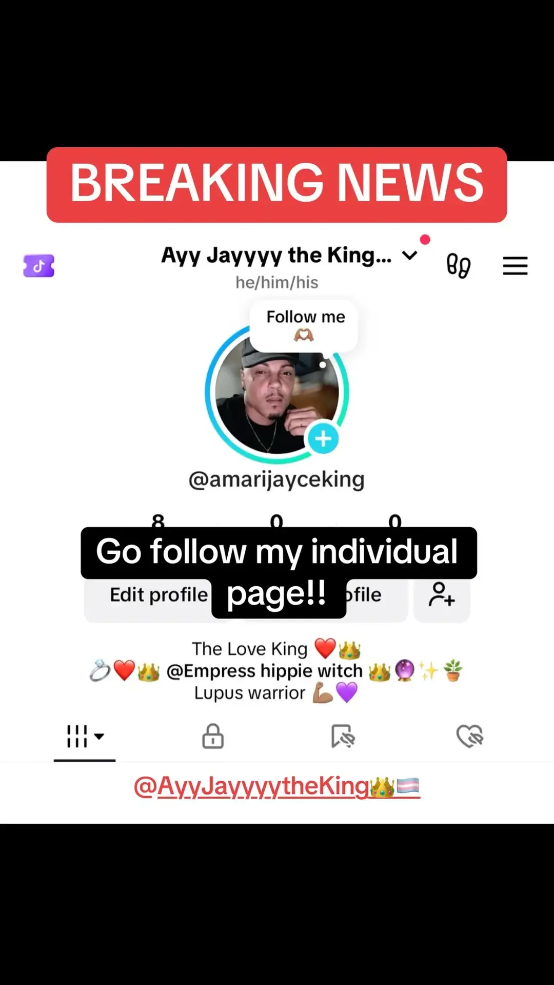 You got me?? Just hit that follow button for me you guys 🫶🏽🙏🏽✊🏽❤️👑 @Ayy Jayyyy the King 👑🏳️‍⚧️ #newpage #fyp #checkmeout #thankyou #theloveking #letsgo #fypシ #explore 