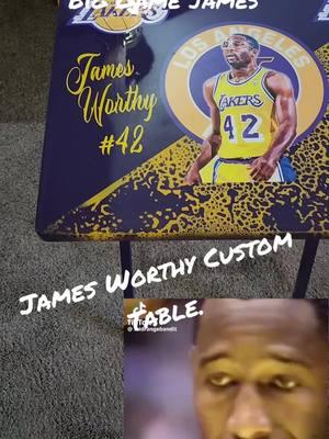 Made another banger. Big game James table. go visit us at neighborhoodprinting.com to order and see prices. Search design your own. #lakersfan  #lakers  #lakernation  #showtime  #showtimelakers  #magicjohnson  #bryonscott  #jamesworthy  #purpleandgold 