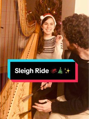 Happy December 25! 🎄🤶😍✨ #sleighride #harp #christmasday #christmassong #harptok #duo #singingharpist #jazzharpist #brushes #theronettes #piaharpist #tiktokharpist 