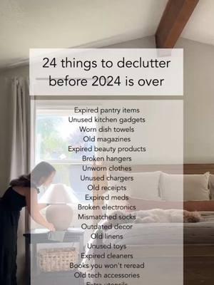 24 things to declutter before 2024 is over🗓️ Expired pantry items Unused kitchen gadgets Worn dish towels Old magazines Expired beauty products Broken hangers Unworn clothes Unused chargers Old receipts Expired meds Broken electronics Mismatched socks Outdated decor Old linens Unused toys Expired cleaners Books you won't reread Old tech accessories Extra utensils Worn towels Nearly burnt-out candles Unused games Old makeup Unwanted holiday decor #DeclutterBefore2025 #DeclutteringTips #MinimalismJourney #HomeOrganization #YearEndDeclutter #DeclutterYourLife #ClutterFreeLiving #OrganizationGoals #SimpleLiving #ClearTheClutter #2024DeclutterChallenge #HomeReset #MinimalistTips #OrganizedLiving #OutWithTheOld