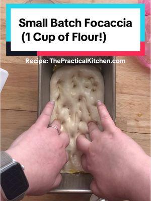 Small batch focaccia is in my profile and on ThePracticalKitchen.com! Recipe is in grams dna cup measurements are in the blog post. #thepracticalkitchen #smallbatch #smallbatchbaking #smallbatchbread #breadtok #breadmaking #focaccia #loafpan 