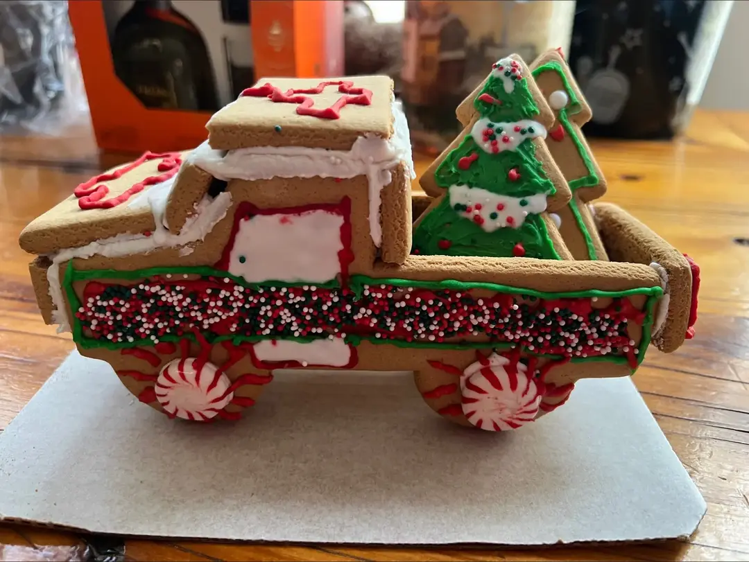 We lost the gingerbread house competition but “Don’t touch our truck” 😂😂  #gingerbread #gingerbreadhousecompetition #gingerbreadtruck #competition #neighborhood #donttouchmytruck #chevytrucks #trucksoftiktok