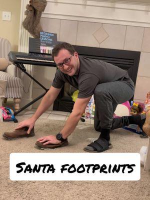 Santa leaves footprints every year + it is definitely a favorite for mom + dad the night before 🤭🤭. Santa needs to learn to stagger his steps! 😂 #christmaseve #christmasprep #santaclausiscomingtotown #santafootprints #santacame #christmastraditions #christmas #christmaswithkids 