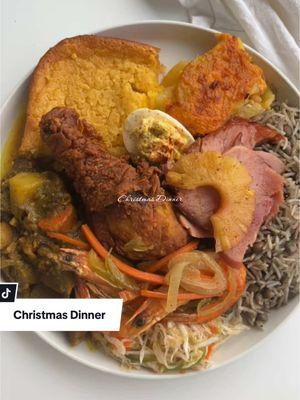 Merry Christmas Everyone Here’s what’s on my plate  Brown Sugar Glaze Ham  Fried Chicken  Escovitch  shrimp  Curry Goat  Gungo Rice & peas  Scalloped potato  Raw vegetables  Corn bread casserole  Angel egg  What’s on your menu? #creativedinner #dinnerfood #quickandeasyrecipe #christmasdinner #familydinner #latenightdinner #dinnerideasjamaica #christmasfood #foodtoeat #jamaicanfood #creatorsearchinsights #eatandsipnet #brownsugarham 