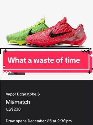 Well Nike Snkrs app is always good for a nice humbling, and on Christmas too?!  The Kobe 6 Grinch cleat dropped thanksgiving day and was met with so much love Nike and Vanessa Bryant decided to drop a mismatch version.  800 pairs didn’t meet the demand at all… and Nike knew that from jump. You would have to remind me this gotta be the most limited drop on snkrs app all year right? Just don’t get why Nike wouldn’t drop maybe 10k pairs of the Kobe cleats.  #sneakerhead #kobe6 #kobefootballcleats #nfl #footballcleats #sneakers #reseller 