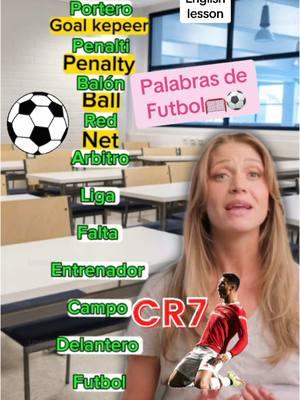 English lesson! Aprende palabras de futbol en inglés. #englishlesson #englishlearning #hispanosenusa #latinosenusa #aprendeingles #mexicanos #2024 #inglesrapido 