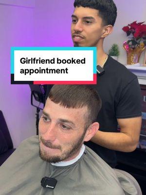 Girlfriend booked haircut appointment. She wants him to get a professional line up and a sculpted beard to his face shape. He said he’s had bad haircut experiences so he wants a good haircut. #haircut #girlfriendsurprise #newhairstyle #fyp #viral #lineup #professionalhaircuts #goodhaircut #whiteboyhaircut 