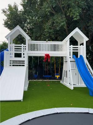 The coolest little area for our little man 🤍 @RuffhousePlaysets @Beautiful Turf of southFlorida #christmas #toddlermom #boymom #playground #vinylplayground #toddlerchristmasideas #miniparkathome #ingroundtrampoline #trampoline #fyp 