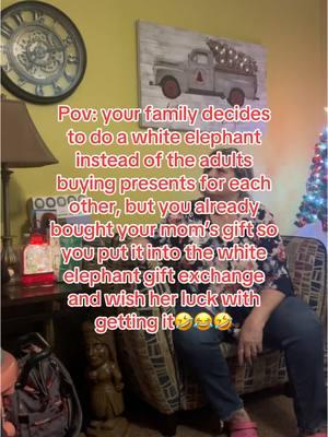 My family decided to do a white elephant gift exchange instead of the adults all buying each other presents this year…..but I had already bought my mom a Christmas present so I thought it would be fun to make her work to get it so I threw it in white elephant and told her about it then wished her luck with the draw of numbers🤣😂🤣 #christmasprank #whiteelephant #whiteelephantprank @D.j. Williams 