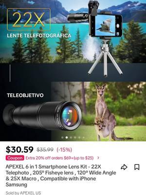 #APEXEL 6 in 1 Smartphone Lens Kit - 22X#smartphonelenses#holidaysales#tiktokshopfinds#christmasgifts##holidaysales#NewYearNewAura#tiktokshopfindsthehaul. $30.59 $35.99 (-15%) Coupon Extra 20% off orders $69 + (up to $25) APEXEL 6 in 1 Smartphone Lens Kit - 22X Telephoto, 205° Fisheye lens, 120° Wide Angl...