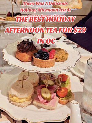 The Best Christmas Tea of the season is at Mrs. KNOTT'S chicken dinner restaurant outside of Knott's Berry Farm. This was a delightful experience with the most delicous food!  The tiered tray you see is shared between two people.  We each get out own sandwiches, avocado toast and beef pinwheel wrap.  The desserts has to be split between us. We really love this tea and would do this again. Although it ended on Dec 13, I hope they bring this back during the new year.  All of the food taste extra delicious.  Some had really surprisingly awesome unique flavors. The pistachio and orange zest cookies looked like muffins taste so unique, I would love to buy a box of that. The roast beef pinwheel is excellent. The avocado toast is one of the best I have ever had. All of the desserts were well made. There was two medium sized scones, one is cranberry white chocolate,  the other is blueberry scone and a mr.s Knotts buttermilk  Biscuit. This is a great value. The only complaint is we had to split the desserts. I pray to boysenberry God that @knottsberryfarm Will do this again soon. $29 for each person. It is required that multiples of two ppl to share. The service was above and beyond Magical.  The waiter had a list of notes to answer all of my foodie questions.  The selection of tea was very large with a lot of Exotic flavors.  I was able to try 6 different  teas, 8 cups of tea.  After this tea I was so full I couldn't even get my meal inside the park. This has to be the most incredible value for the quality. Comment below what you think.  Like and save this post, send to friends who needs to see. Follow @magicalsoulfoodie for more Disneyland food, local food and restaurants and Magical Places! I will be posting more afternoon teas coming up in LA and OC.  #disneyparks  #disneylandfood #Foodie #disneylandfoodie #food #magicalsoulfoodie #disneyland #foodatdisneyland #disneylandnews   #disneylandmagickey #magickey  #wdw  #disneyfood #laeats #lafoodie #ocfoodie  #orangecounty #disneyeats #oceats  #abc7eyewitness  #festivalofholidays #ocrestaurant  #disneylandtips #tea #afternoontea #teaparty #teatime #knotts #knottsberryfarm #victoriantea @Knott’s Berry Farm 