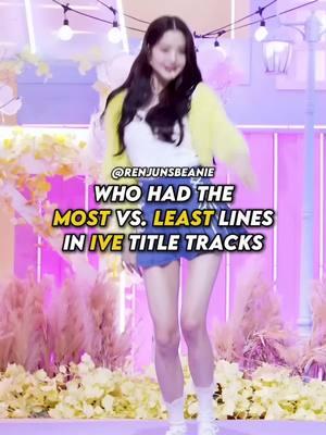 who had the most vs. least lines in ive title tracks #IVE #WONYOUNG #IZONE #YUJIN #KPOP #LIZ #FYP #FORYOU #KPOPFYP #FY #XYZBCA @TikTok #TIKTOK #TRENDING #KPOPFACTS pls don’t flop