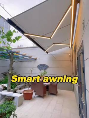 Smart awning, sun and rain protection, and lighting function at night. #awnings #fabricawning #cassetteawning #electricawning #retractableawning #electric #outdoor #deco #tottme #tottmetal