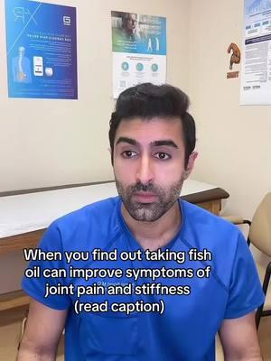 Omega-3 fatty acids, primarily eicosapentaenoic acid (EPA) and docosahexaenoic acid (DHA) found in fish oil, have anti-inflammatory properties that can reduce joint pain and stiffness. The best evidence is for rheumatoid arthritis, however there are also positive studies for osteoarthritis.  *Important usage instructions* Dosage: 2–4 grams of combined EPA and DHA per day is commonly recommended for joint benefits. Duration: Benefits may take 6–12 weeks to become noticeable. Food Sources: Fatty fish like salmon, mackerel, sardines, and tuna. Supplements: Choose high-quality fish oil supplements tested for purity and potency. Make sure third party tested.  Always discuss with your Doctor prior to starting any supplement 🫡. Do you take fish oil? #fishoil #arthritisrelief #arthritis #chronicpain 